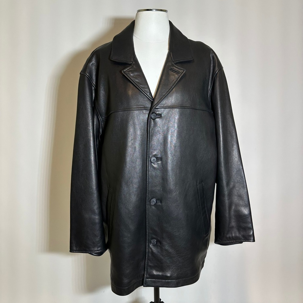 Weathervane By Weatherproof Black Genuine Leather Jacket Mens XL Zip Out Liner
